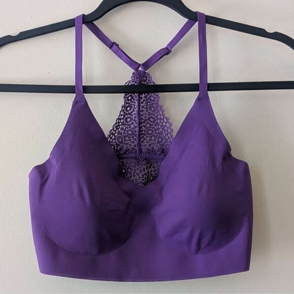 Maidenform Pure Comfort V-Neck Lace-Racerback Bralette Plum Size Medium - Picture 3 of 5